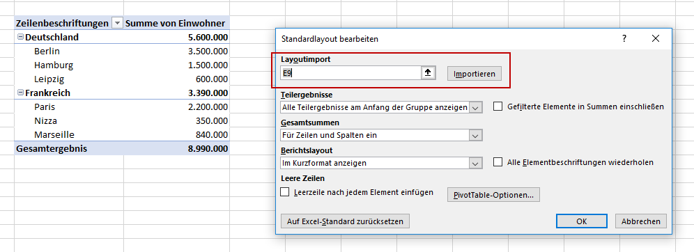 In Excel Pivot können auch bereits erstellte Layouts als Standardlayouts speichern
