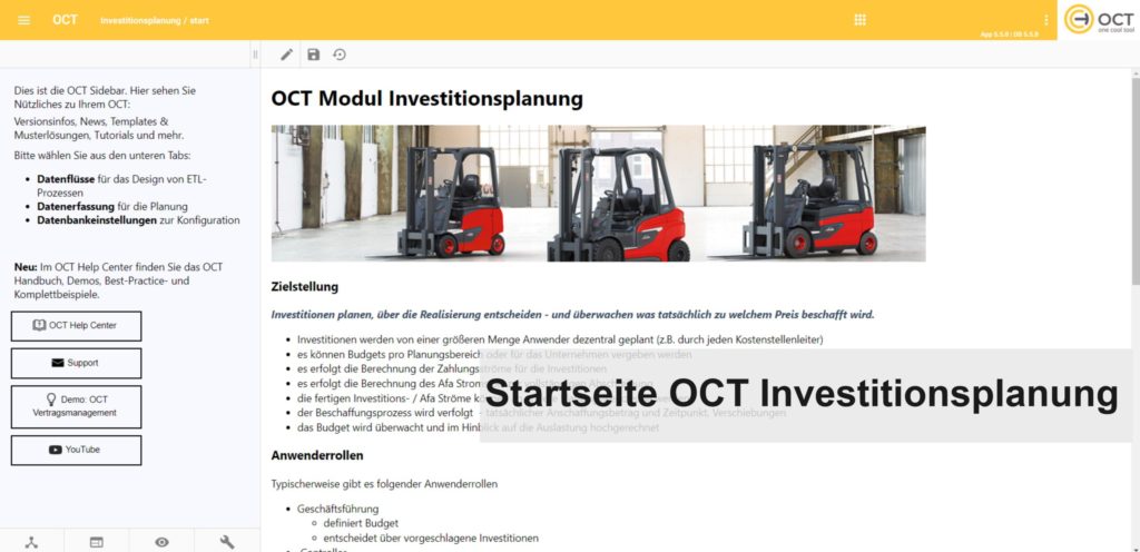 Screenshot des Moduls OCT Investitionsplanung