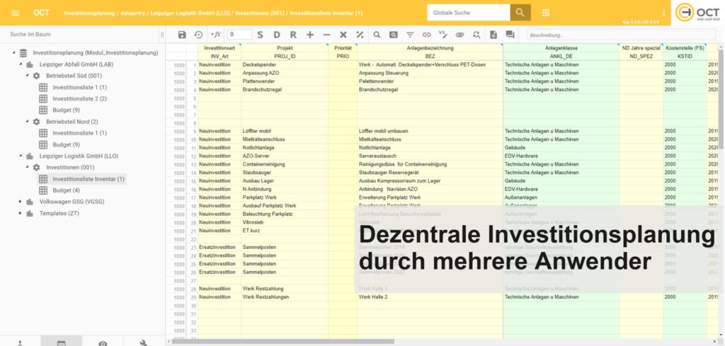 Screenshot des Moduls OCT Investitionsplanung